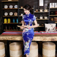 Load image into Gallery viewer, Sexy Purple Women Satin Daily Casual Dress Summer New Long Qipao Print Flower Chinese Cheongsam Size S M L XL XXL 3XL 0162