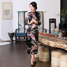 Load image into Gallery viewer, Sexy Purple Women Satin Daily Casual Dress Summer New Long Qipao Print Flower Chinese Cheongsam Size S M L XL XXL 3XL 0162