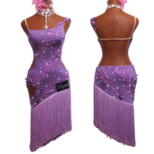 Load image into Gallery viewer, New Purple Latin Dress Competition Dance Costumes Embroidery Charleston Clothing Female Custom Purple Fringed Dance Skirt BL2894