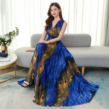 Load image into Gallery viewer, 2021 Summer Beach Purple Print Dress for Women Fashion Casual V-Neck Sleeveless Female Elegant Chiffon Party Dresses Vestidos
