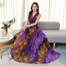 Load image into Gallery viewer, 2021 Summer Beach Purple Print Dress for Women Fashion Casual V-Neck Sleeveless Female Elegant Chiffon Party Dresses Vestidos