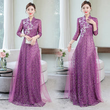 Load image into Gallery viewer, noble mesh dress women dresses sexy party Dress 2020 temperament purple long V-neck dress wedding clothes evening dresses long