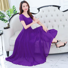 Load image into Gallery viewer, 2021 Summer Elegant Women Boho Beach Maxi Dress Party Bodycon Purple O-neck Short Sleeve Long Vestidos Chiffon Casual Midi Dress