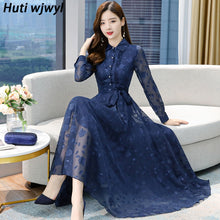 Load image into Gallery viewer, 2021 Plus Size Elegant Pink Midi Dress Autumn Winter Vintage Solid Casual Chiffon Maxi Dress Women Bodycon Party Black Vestidos