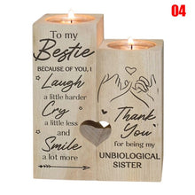 Load image into Gallery viewer, Heart-shaped Decoration Candle Holder with 2 x Candle Wooden Candle Container Set with Printing Gift for Friends Lovers Family
