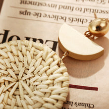 Load image into Gallery viewer, Woven Round Wooden Earrings Wish Straw Woven Beige Earrings
