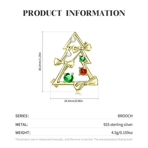 Christmas Tree Brooch S925 Sterling Silver Gold-plated Ins Fashionable Christmas Gift