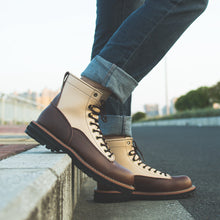 Load image into Gallery viewer, Fashion Contrast Color Cowhide Tooling Men&#39;s Boots

