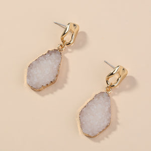 White Imitation natural stone geometric earrings earrings drop earrings, small ears with ear studs