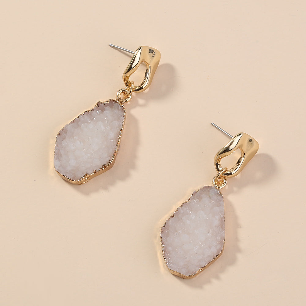 White Imitation natural stone geometric earrings earrings drop earrings, small ears with ear studs