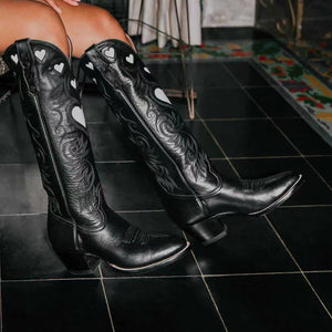 Large Size Long Tube Embroidered Mid-heel Fashion Martin Boots