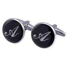 Load image into Gallery viewer, French Cufflinks black round Enamel Traditional letter Cufflinks
