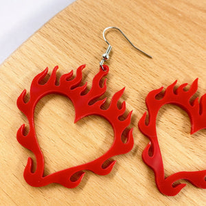 Love Earrings Flame Peach Heart Personality Earrings Retro Punk Earrings