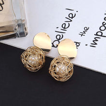 Load image into Gallery viewer, Vintage Geometric Earrings Simple Woven Ball Pearl Stud Earrings
