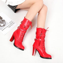 Load image into Gallery viewer, Rivet motorcycle boots oversize high heel ankle boots
