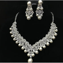 Load image into Gallery viewer, Pearl Necklace Bridal Necklace and Earring Set
