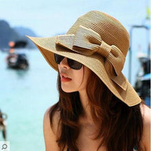 Load image into Gallery viewer, Straw Hat With Double Bow And Large Edge
