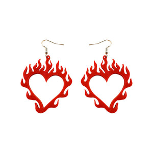 Love Earrings Flame Peach Heart Personality Earrings Retro Punk Earrings