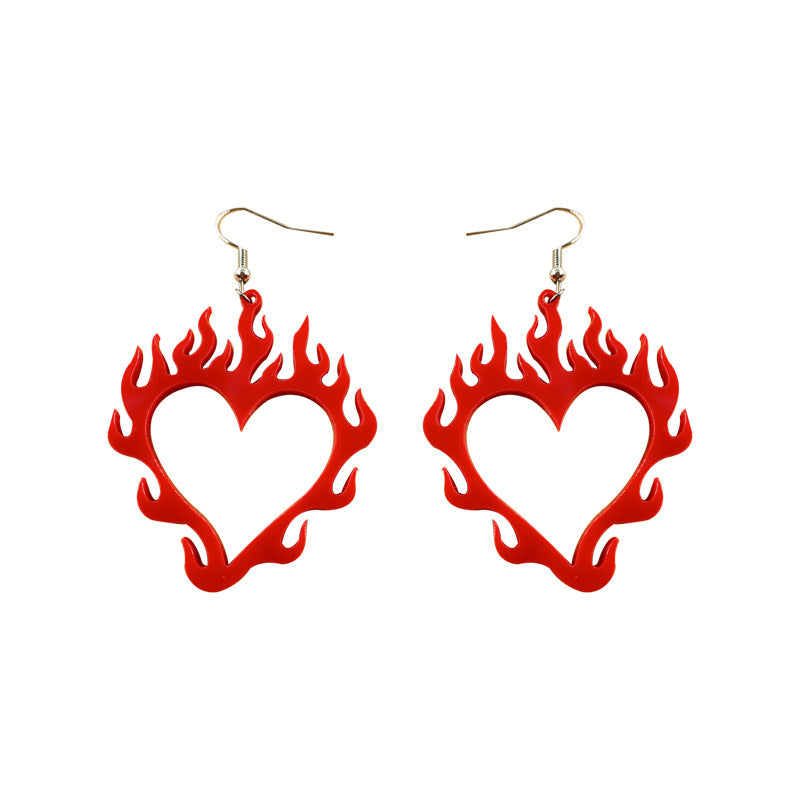 Love Earrings Flame Peach Heart Personality Earrings Retro Punk Earrings