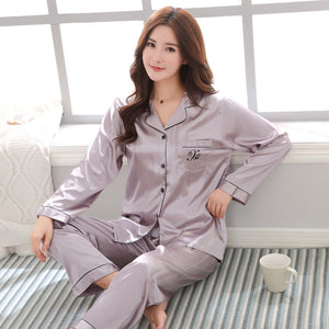 Couple pajamas women spring silk long-sleeved pajamas