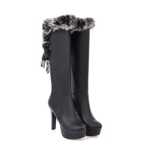 Load image into Gallery viewer, Fashion Fur Collar Boots Women&#39;s Thick Heel Round Toe High Boots
