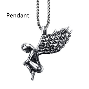 36MM Titanium Steel Angel Pendant Necklace