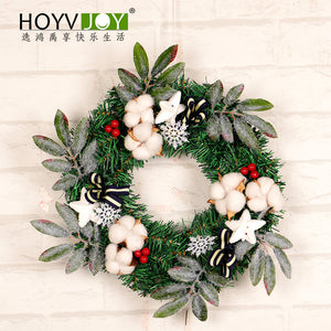 Hongyi Creative Christmas Decoration Cotton Wreath Restaurant Hotel Window Hanging Decoration New Rattan Ring Christmas