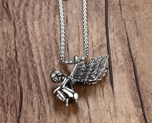 36MM Titanium Steel Angel Pendant Necklace