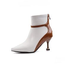 Load image into Gallery viewer, Stitching pointed short boots wine glass stiletto boots
