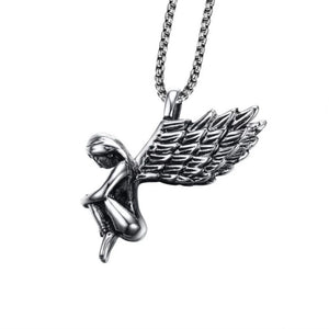 36MM Titanium Steel Angel Pendant Necklace