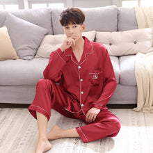 Load image into Gallery viewer, Couple pajamas women spring silk long-sleeved pajamas

