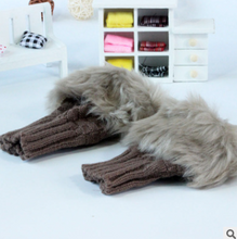 Load image into Gallery viewer, Autumn and winter warm thickening ladies gloves Korean rabbit hair cute half finger gloves wool knit gloves
