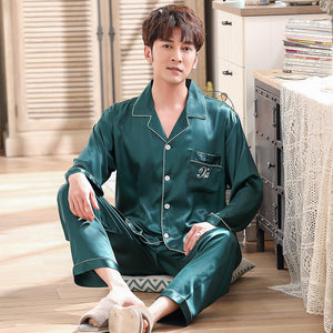 Couple pajamas women spring silk long-sleeved pajamas