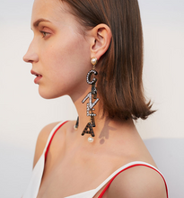 Load image into Gallery viewer, Su Xin long letter pendant earrings Korean temperament personality net red earrings wild tide people exaggerated earrings earrings
