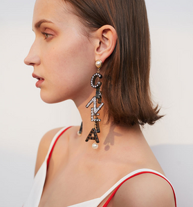 Su Xin long letter pendant earrings Korean temperament personality net red earrings wild tide people exaggerated earrings earrings
