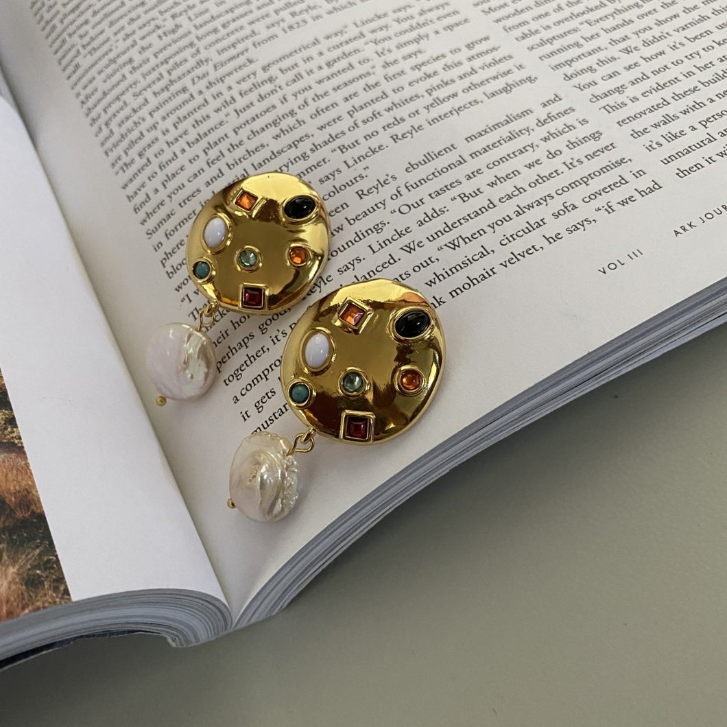 Retro Irregular Earrings Ear Clips With Diamonds Exaggerated Pearl Pendant Earrings