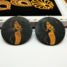 Load image into Gallery viewer, geometric African black round earrings
