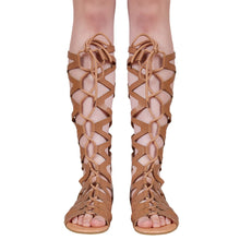 Load image into Gallery viewer, Rome size code cool boots flat cross straps boots high tube hollow strap
