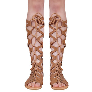 Rome size code cool boots flat cross straps boots high tube hollow strap