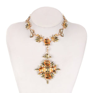 Alloy inlaid gemstone necklace Luxury gemstone vintage necklace