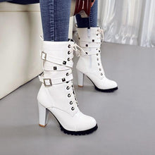 Load image into Gallery viewer, Rivet motorcycle boots oversize high heel ankle boots
