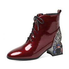 Load image into Gallery viewer, New Rhinestone Thick Heel Patent Leather Sequins
