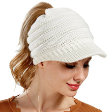 Load image into Gallery viewer, Knitted Baseball Cap Messy Bun Beanie Women Ponytail Beanies Autumn Winter Hats Female Soft Knitting Caps Warm Ladies Skullies

