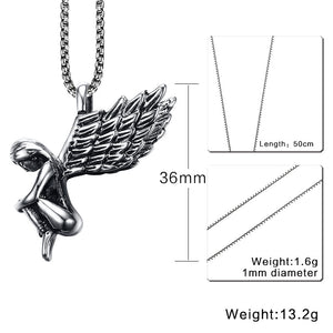36MM Titanium Steel Angel Pendant Necklace