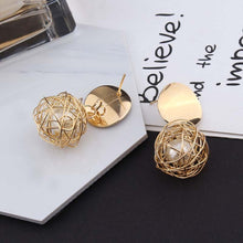 Load image into Gallery viewer, Vintage Geometric Earrings Simple Woven Ball Pearl Stud Earrings
