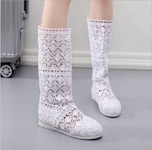 Load image into Gallery viewer, Breathable versatile net boots flat high-top women&#39;s shoes casual England Martin boots student knit boots
