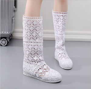 Breathable versatile net boots flat high-top women's shoes casual England Martin boots student knit boots
