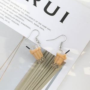 Creative Handmade Pearl Milk Tea Earrings Personalized Design Niche Earrings
