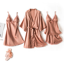 Load image into Gallery viewer, Print Dot Lady Nightwear Satin 4PCS Pajamas Set For Women
