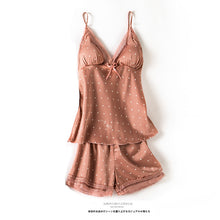 Load image into Gallery viewer, Print Dot Lady Nightwear Satin 4PCS Pajamas Set For Women
